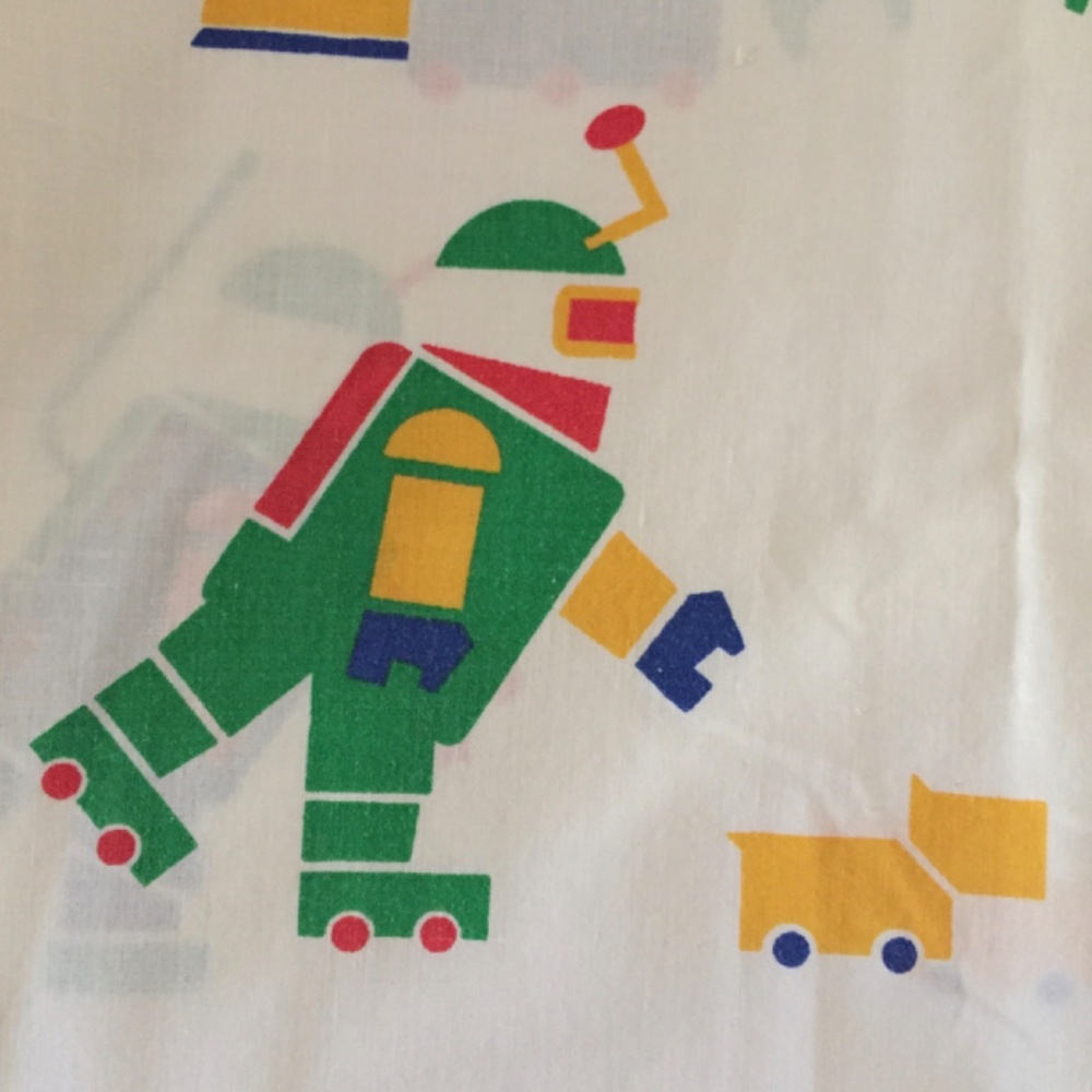 VINTAGE LINENS 80s PILLOW CASE Space Robots Transformers Astronauts Spaceships - Picture 4 of 11
